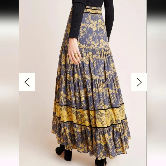 CAROLINA K TIERED ROMANTIC FLORAL MAXI SKIRT SIDE ZIPPER SIZE SMALL - Picture 4 of 17